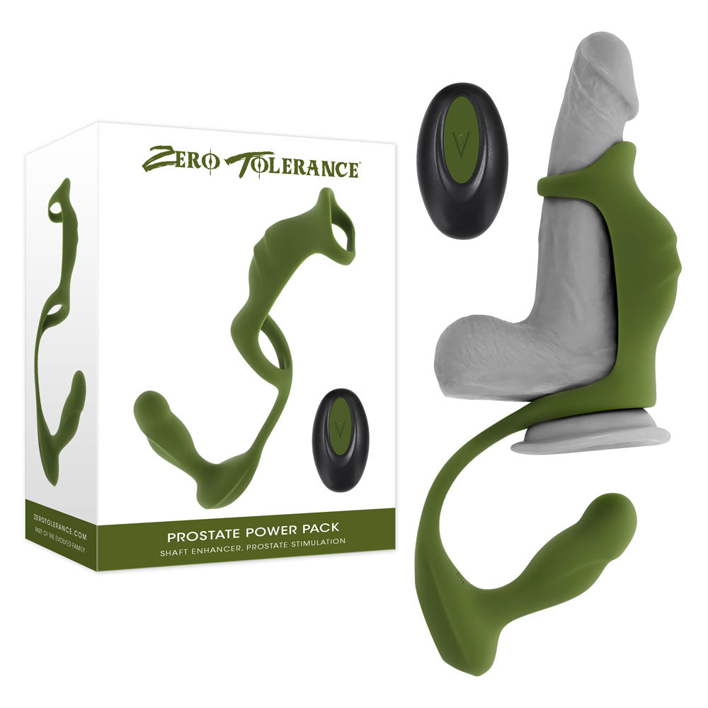 Zero Tolerance PROSTATE POWER PACK Vibrating Prostate Massager Cock Ring Harness With Remote Green Zero Tolerance Main image