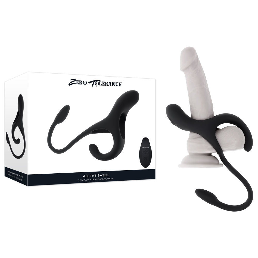 Zero Tolerance All The Bases Black USB Rechargeable Vibrating Cock Ring with Wireless Remote
