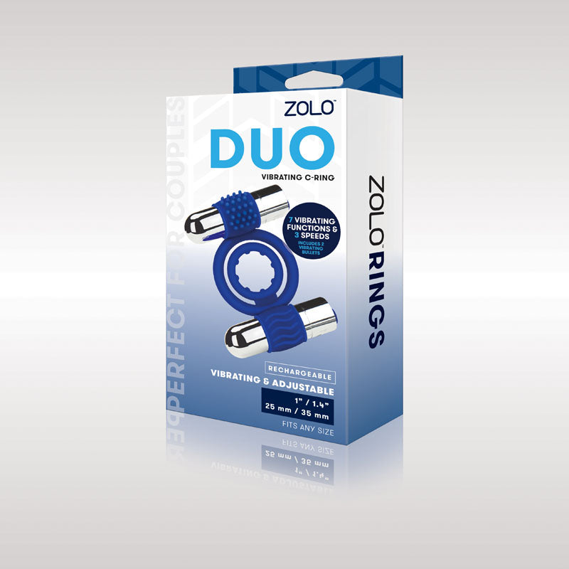Zolo Rechargeable Duo Vibrating USB Rechargeable Dual Vibrating Cock Ring Blue Zolo