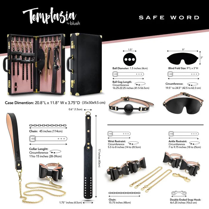 Temptasia Safe Word Bondage Kit With Suitcase 9 Piece Bondage Set Blush Novelties