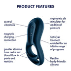 Satisfyer Epic Duo USB Rechargeable Cock & Balls Ring With App Control Navy Blue Satisfyer