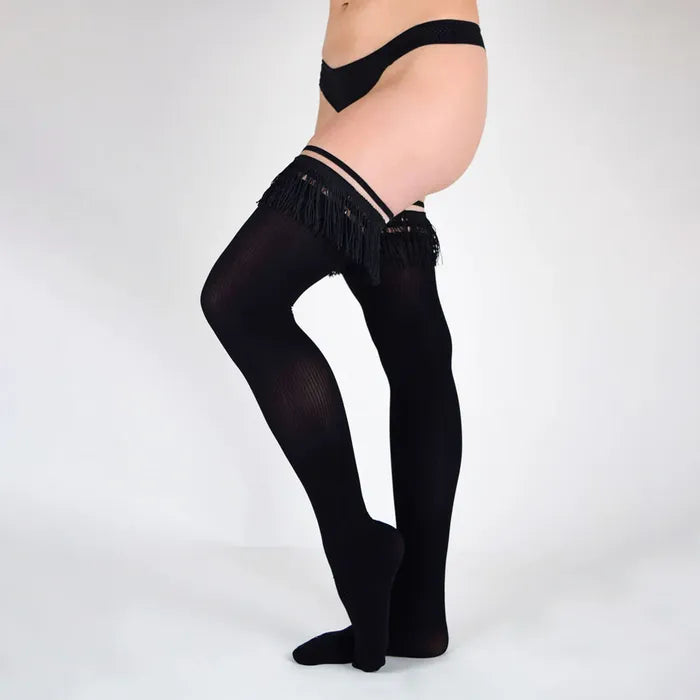 Kixies KEILA Fringe Sheer Thigh Highs Black Kixies