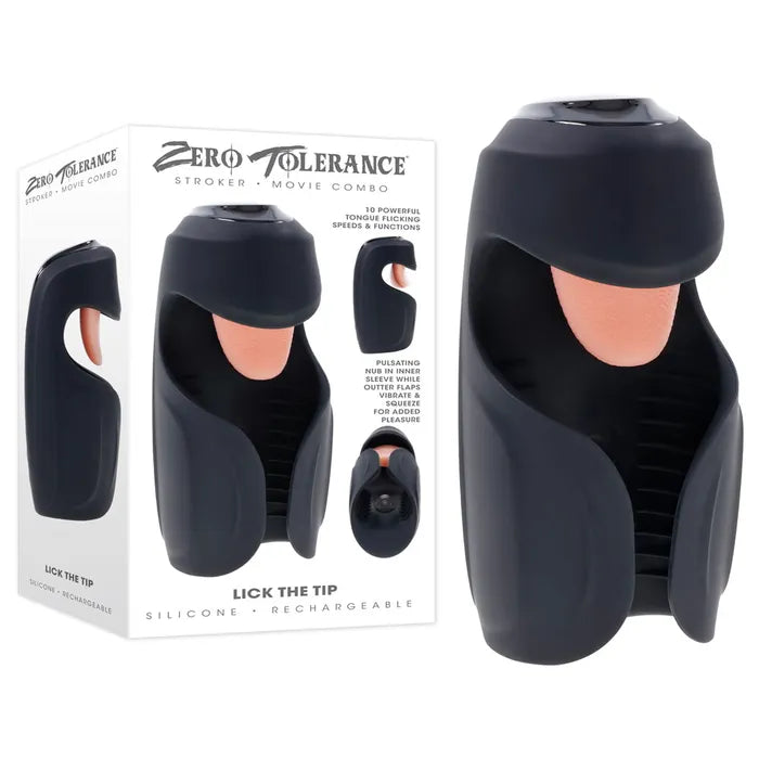 Zero Tolerance LICK THE TIP USB Rechargeable Vibrating & Flicking Masturbator Black Zero Tolerance
