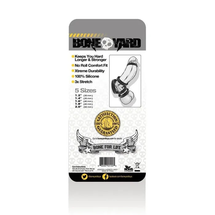 C1 Releasing Boneyard Silicone Cock Rings Set Of 5 Sizes Black C1 Releasing