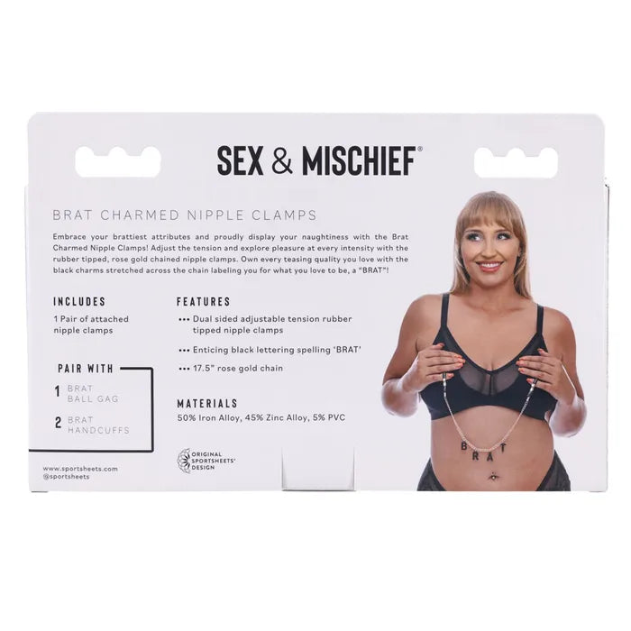 Sportsheets Sex & Mischief Brat Charmed Nipple Clamps With 45cm Chain Sportsheets