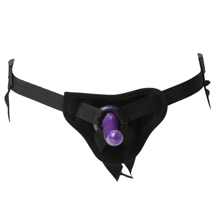 Sex & Mischief Strap-On & Silicone Dildo Kit - Black/Purple Adjustable Strap-On Sportsheets