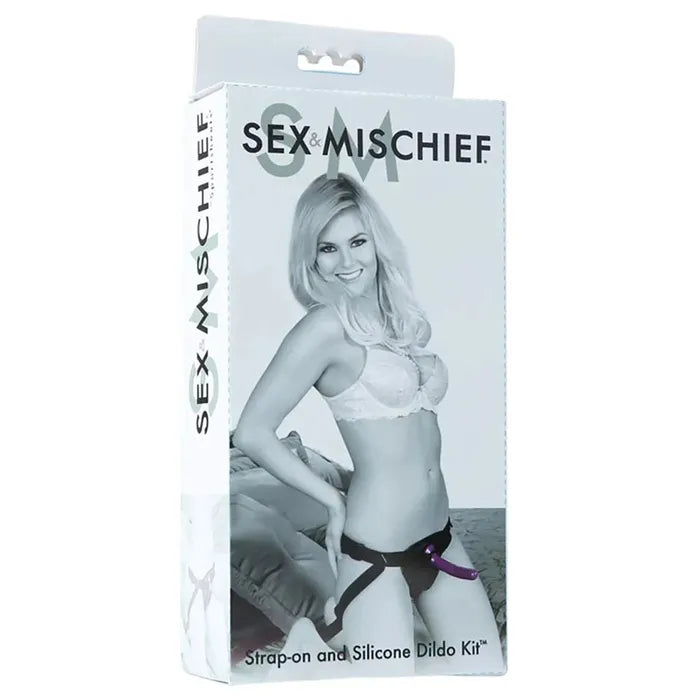 Sex & Mischief Strap-On & Silicone Dildo Kit - Black/Purple Adjustable Strap-On Sportsheets