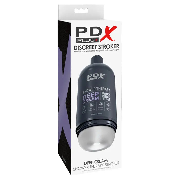 Pipedream PDX Plus Shower Therapy Deep Cream Frosted Discreet Stroker With Suction Base Clear Secondary image
