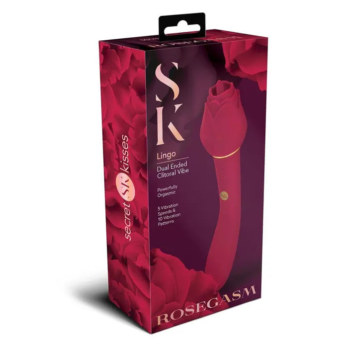 Secret Kisses ROSEGASM LINGO Dual Vibrator & Flicking Stimulator 20.3cm Rose Red Secret Kisses