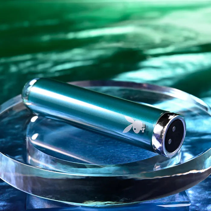 Playboy Pleasure EMERALD USB Rechargeable Glass Tipped Bullet Vibrator Blue Playboy Pleasure