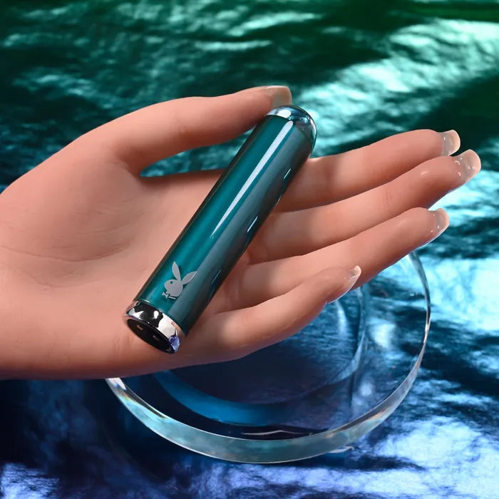Playboy Pleasure EMERALD USB Rechargeable Glass Tipped Bullet Vibrator Blue Playboy Pleasure