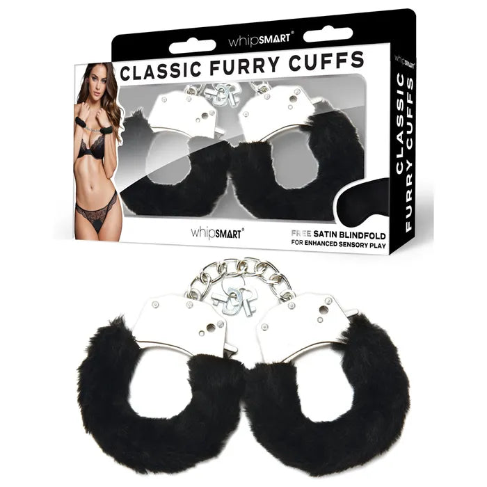 WhipSmart Classic Furry Cuffs Restraints With Bonus Eye Mask White WhipSmart