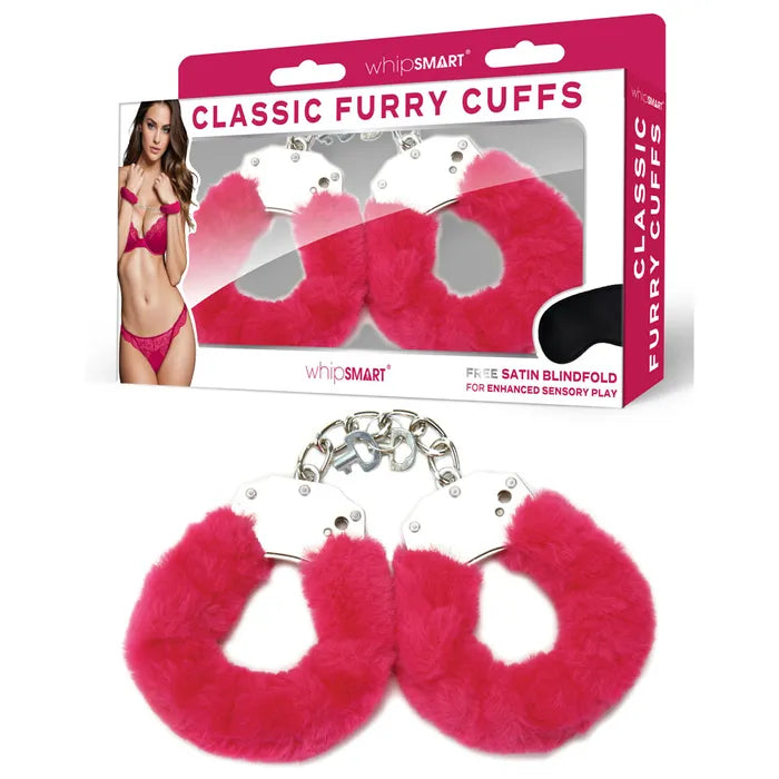 WhipSmart Classic Furry Cuffs Restraints With Bonus Eye Mask White WhipSmart