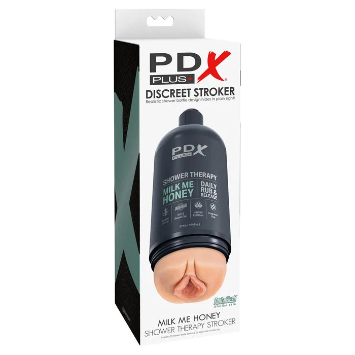 Pipedream PDX Plus Shower Therapy Milk Me Honey Discreet Vagina Stroker With Suction Base Flesh Pipedream