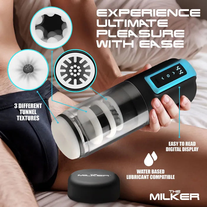 XR Brands LoveBotz The Milker Roto-Stroke USB Rechargeable Thrusting & Rotating Male Masturbator XR Brands