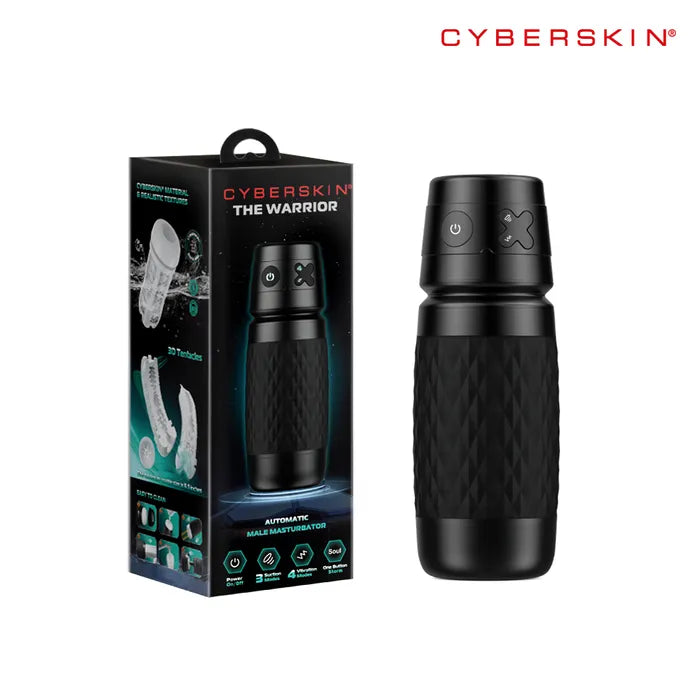 CyberSkin The Warrior USB Rechargeable Sucking & Vibrating Auto Masturbator Black CyberSkin