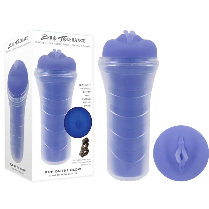 Zero Tolerance POP ON THE GLOW Glow In Dark Purple Vagina Stroker Purple Zero Tolerance