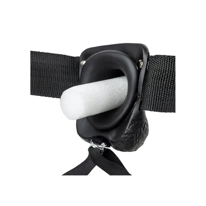 REALROCK Vibrating Hollow Strapon + Balls - 18cm Black - Black 18 cm Vibrating Hollow Strap-On Shots Toys