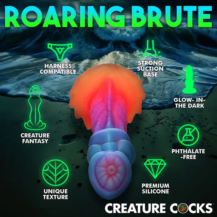 XR Brands Creature Cocks Aqua Cock Glow In Dark Fantasy Dildo 19.3cm Multi Coloured XR Brands