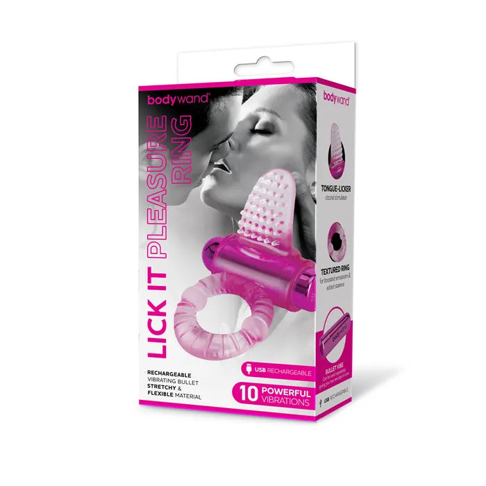 Bodywand Rechargeable Lick It Pleasure Ring USB Rechargeable Vibrating Cock Ring Pink Bodywand