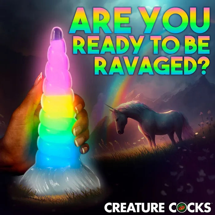 XR Brands Creature Cocks Uni Glow In Dark Unicorn Fantasy Dildo 19.5cm Rainbow XR Brands