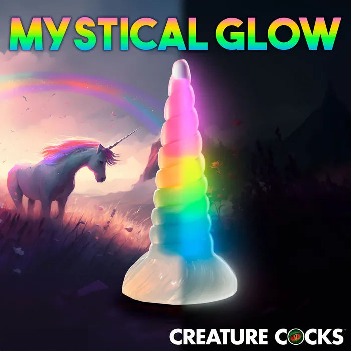 XR Brands Creature Cocks Uni Glow In Dark Unicorn Fantasy Dildo 19.5cm Rainbow XR Brands