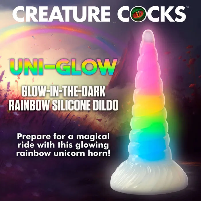 XR Brands Creature Cocks Uni Glow In Dark Unicorn Fantasy Dildo 19.5cm Rainbow XR Brands