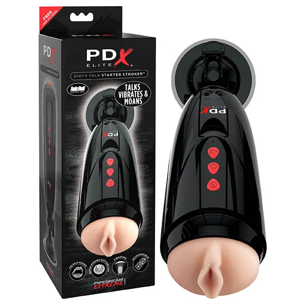 Pipedream Extreme Toyz Elite Dirty Talk Starter Stroker Vibrating Vagina Masturbator With Suction Cup & Sound Effects Flesh Pipedream Main image