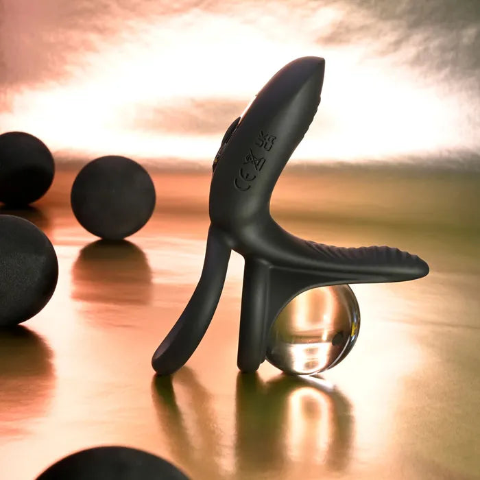 Playboy Pleasure JUST RIGHT USB Rechargeable Vibrating Cock & Balls Rings Black Playboy Pleasure