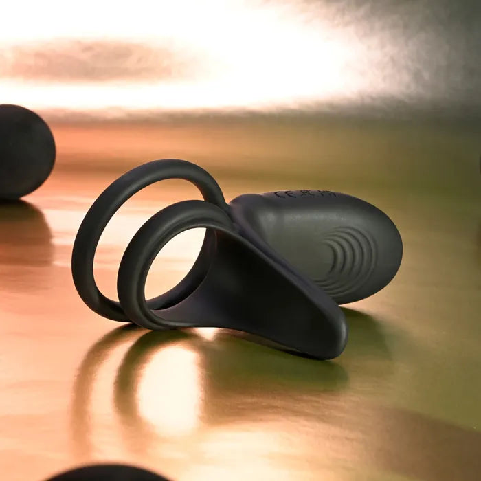 Playboy Pleasure JUST RIGHT USB Rechargeable Vibrating Cock & Balls Rings Black Playboy Pleasure