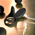 Playboy Pleasure JUST RIGHT USB Rechargeable Vibrating Cock & Balls Rings Black Playboy Pleasure