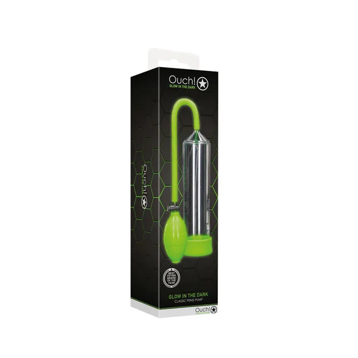 Shots Toys OUCH! Glow In The Dark Classic Penis Pump Clear / Green Secondary image