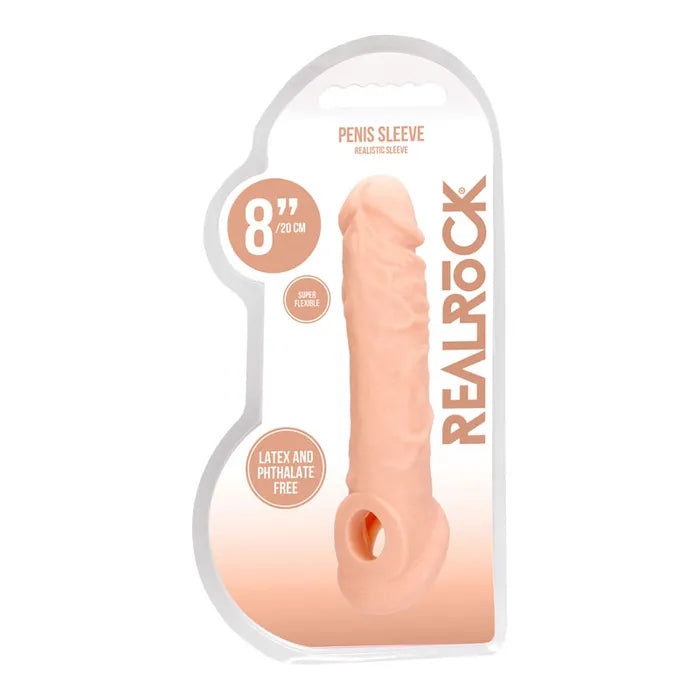 Shots Toys REALROCK Realistic Penis Extender With Rings Penis Extension Sleeve 8 Inch Shots Toys