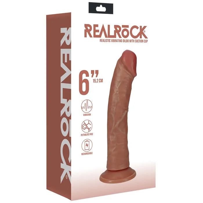 Shots Toys REALROCK Vibrating Cock USB Rechargeable Vibrating Dong 6 Inch Tan Shots Toys