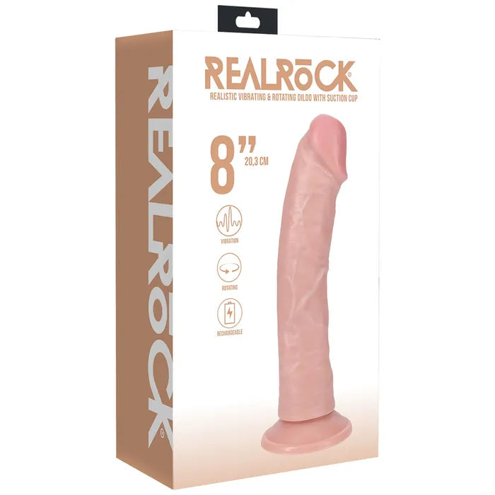 Shots Toys REALROCK Vibrating & Rotating Cock USB Rechargeable Vibrating & Rotating Dong 8 Inch Shots Toys