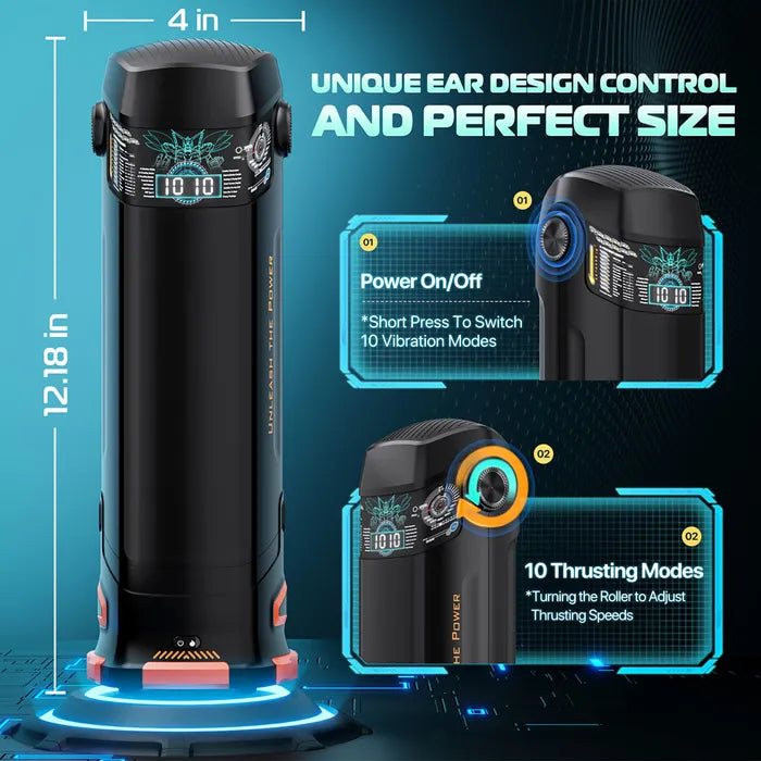 CyberSkin The Titan USB Rechargeable Thrusting & Vibrating Auto Masturbator With Heater Black CyberSkin