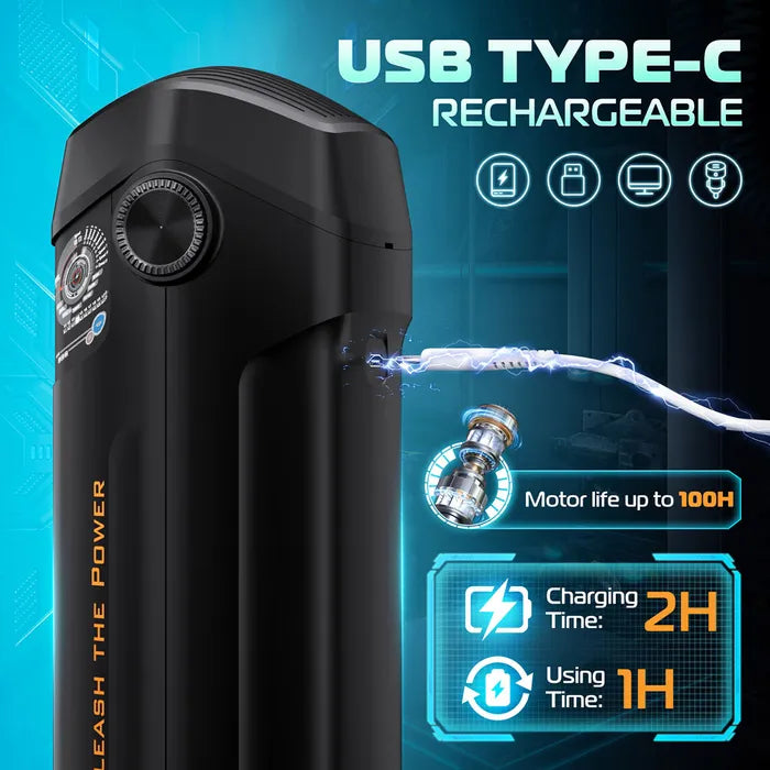 CyberSkin The Titan USB Rechargeable Thrusting & Vibrating Auto Masturbator With Heater Black CyberSkin