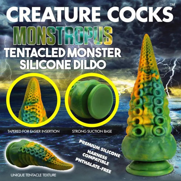 XR Brands Creature Cocks Monstropus Tentacled Monster Silicone Fantasy Dildo 21.6cm Green / Yellow XR Brands