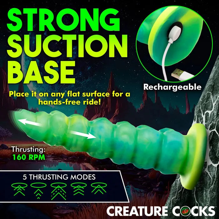 XR Brands Creature Cocks Squirmer USB Rechargeable Thrusting Fantasy Dildo 22.3cm Green XR Brands