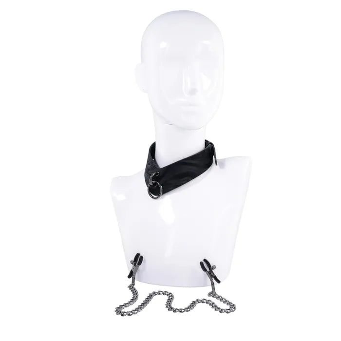 SPORTSHEETS Velvet Noir Collar & Removable Clamps Neck & Nipple Restraints Black Sportsheets