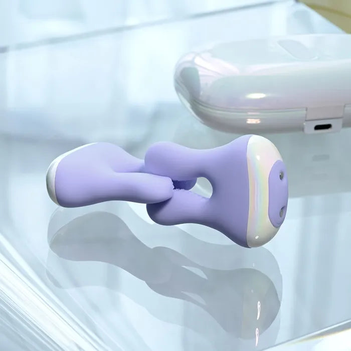 Playboy Pleasure IN A PINCH Rechargeable Vibrating Nipple Clamps With Charging Carry Case Purple Playboy Pleasure