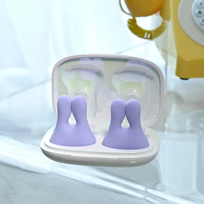 Playboy Pleasure IN A PINCH Rechargeable Vibrating Nipple Clamps With Charging Carry Case Purple Playboy Pleasure