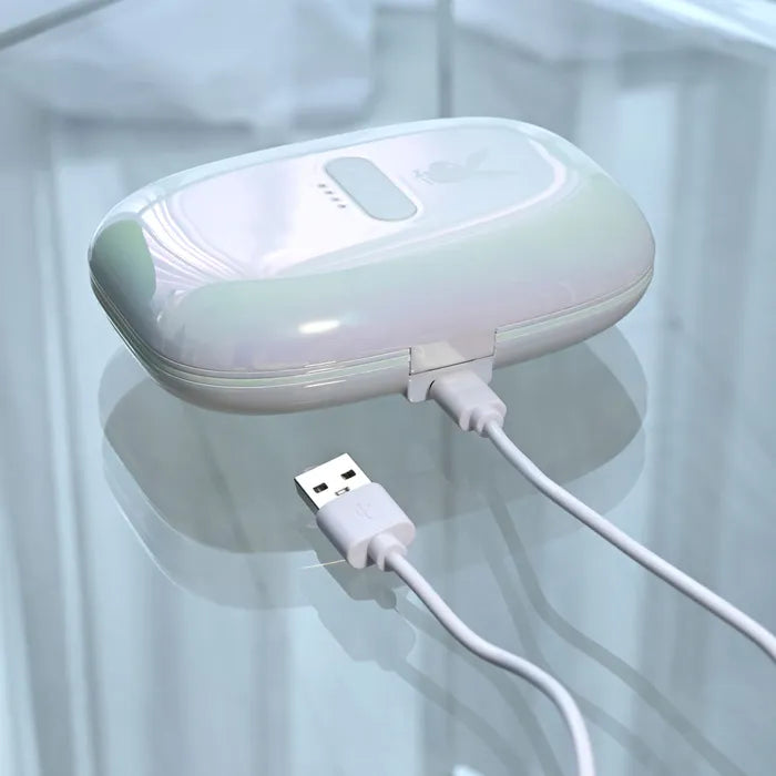 Playboy Pleasure IN A PINCH Rechargeable Vibrating Nipple Clamps With Charging Carry Case Purple Playboy Pleasure