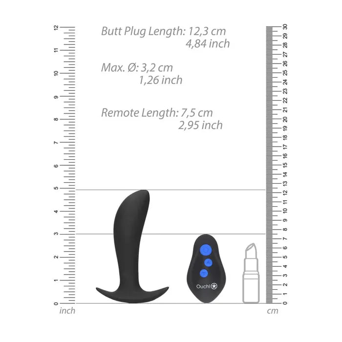 Shots Toys OUCH! E Stim & USB Rechargeable Vibrating Butt Plug With Wireless Remote 12.3cm Black Shots Toys