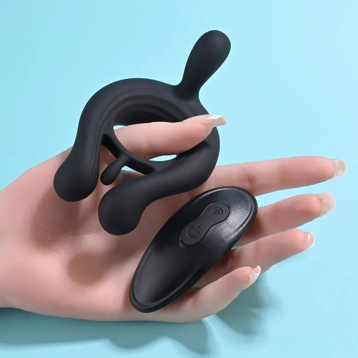 Playboy Pleasure TRIPLE PLAY USB Rechargeable Cock Ring With Wireless Remote Black Playboy Pleasure