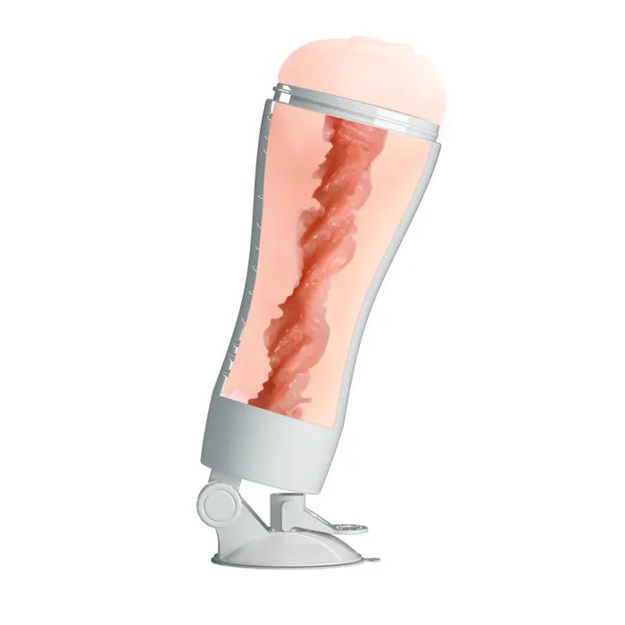 CRAZY BULL FLORA Vibrating Stroker USB Rechargeable Vibrating Squeezeable Vagina Stroker With Suction Base Flesh Crazy Bull