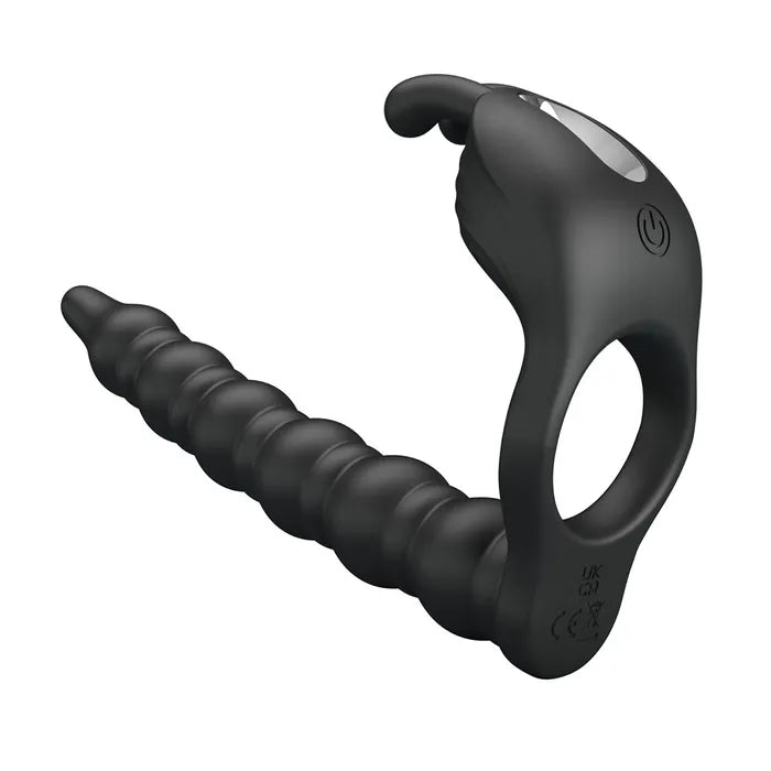 Party Up MARCUS Ring & Anal Plug USB Rechargeable Vibrating Cock Ring With Double Penetrator Black Party Up