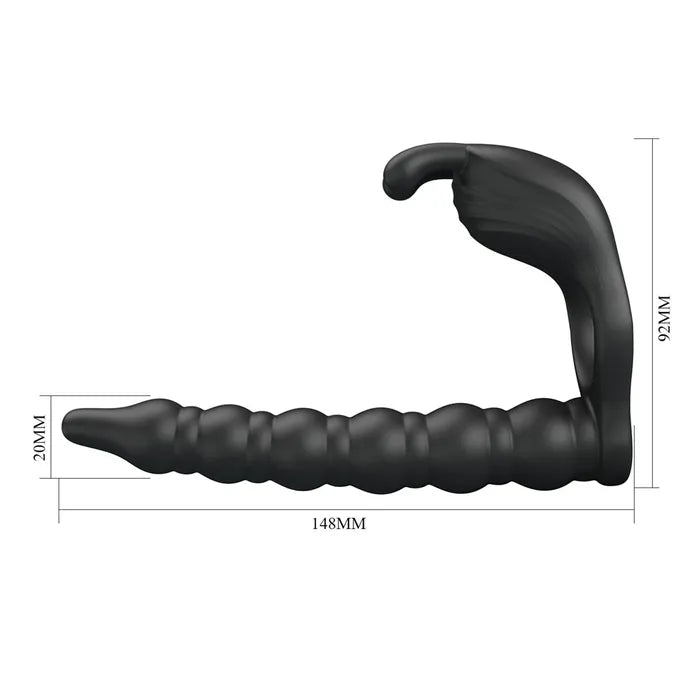Party Up MARCUS Ring & Anal Plug USB Rechargeable Vibrating Cock Ring With Double Penetrator Black Party Up