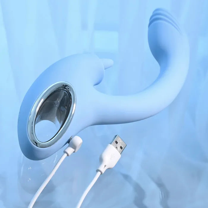 Playboy Pleasure SAPPHIRE SKY USB Rechargeable Vibrator With Double Tongue Stimulator Playboy Pleasure