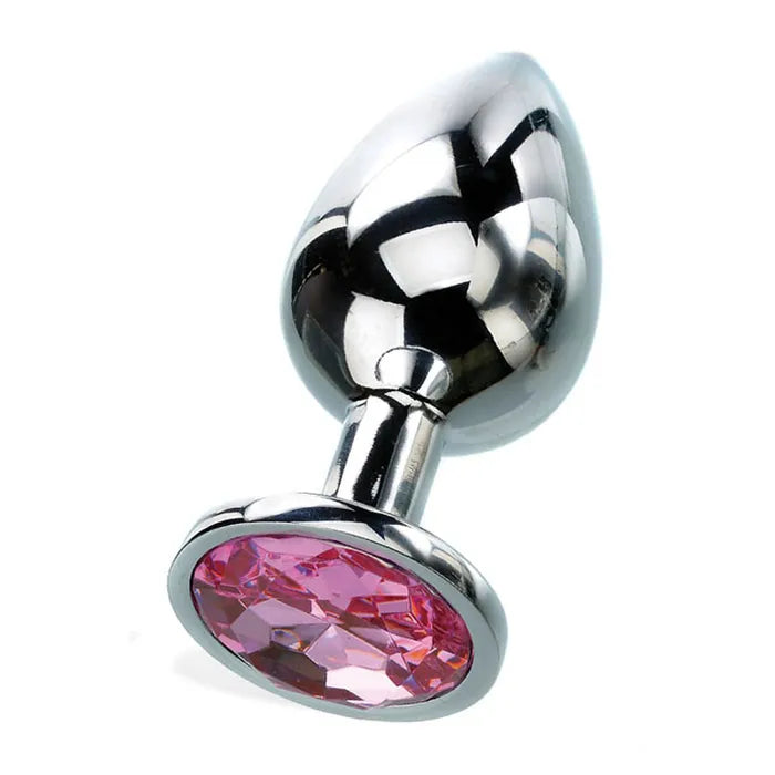 Adam & Eve Silver Medium Metal Butt Plug With Pink Gem 8.2cm